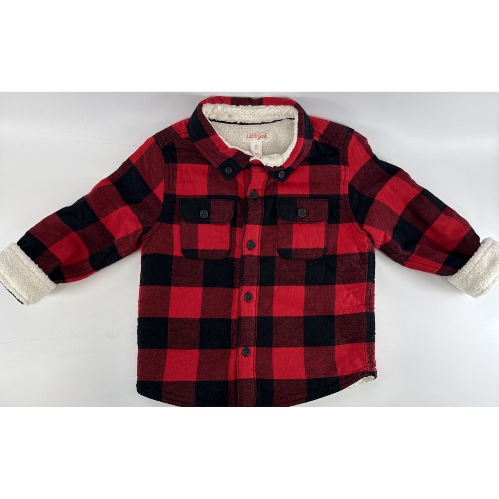 Cat and jack toddler boy faux shearling lining flannel long sleeve shacket 3T